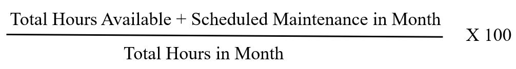 Equation, total hours available plus scheduled maintenance in Month divided by the total hours in month then times 100